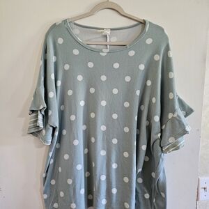 Chic Polka Dot Ruffle Sleeve Top - Soft Green